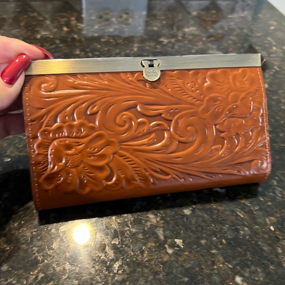 Embossed Leather Clutch in Brown